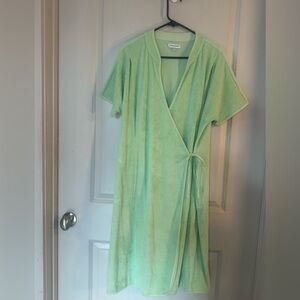 Cuddledown Terry Cloth Kimono Style Side Tie Lime Green Short Sleeve Robe, M